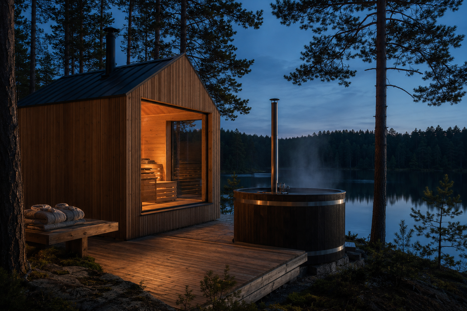 Prywatna sauna i balia nad jeziorem